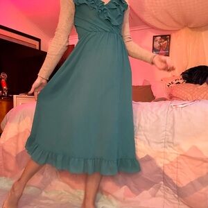 Teal Sheer Sundress with V-Neck and Sleeveless Design